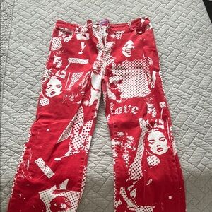 Red Graphic Print Pants